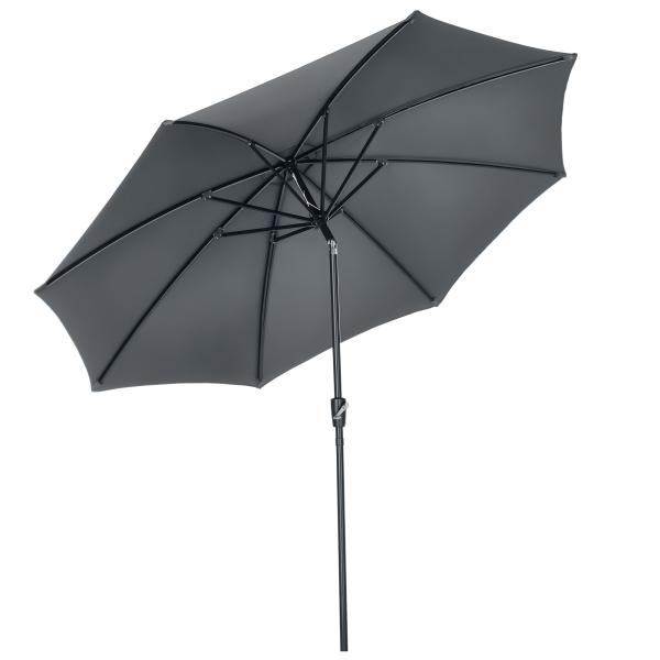 Chapéu de Sol a Manivela com Teto Inclinável e 8 Hastes de Metal para Pátio Varanda Exterior Ø300x240 cm Cinza
