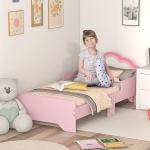 Cama para Crianças 70x140 cm com Barreira Antiqueda e Estrado Cama Infantil com Cabeceira em Forma de Nuvem Rosa