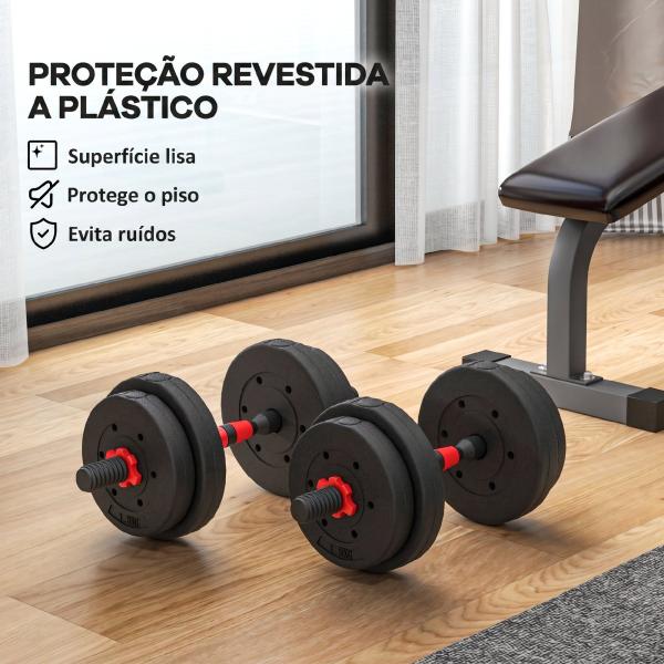 Conjunto de Halteres Ajustáveis 2 em 1 15 kg com Barras de Ligação e Pegas Antiderrapantes para Ginásio em Casa Preto