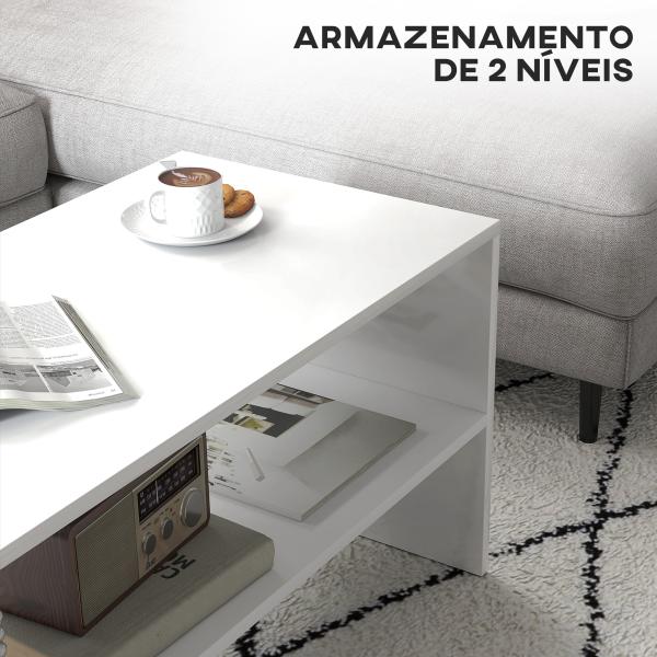 Mesa de Centro Mesa Auxiliar com Compartimento Aberto Mesa de Café para Sala de Estar 100x40x41,5 cm Branco Brilhante