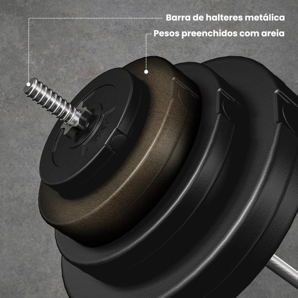 Barra de Pesos 70 kg Ajustáveis com 8 Discos de 1,5kg 5kg 10kg 15kg e 1 Barra para Treino de Força 170x40,5x40,5 cm Preto