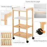 Carrinho de cozinha de 4 niveis com bandeja removível 40x30x76 cm Branco