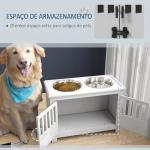 Comedouro Elevado para Cães com 2 Tigelas em Aço Inoxidável 2x2 L, Arrumação 37 L e 2 Portas com Trincos, Branco