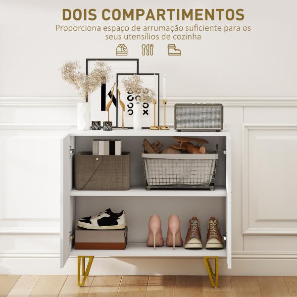 Aparador para Sala Aparador de Entrada com 2 Portas e Prateleiras Ajustáveis para Cozinha Sala 80x40x75 Branco Brilhante