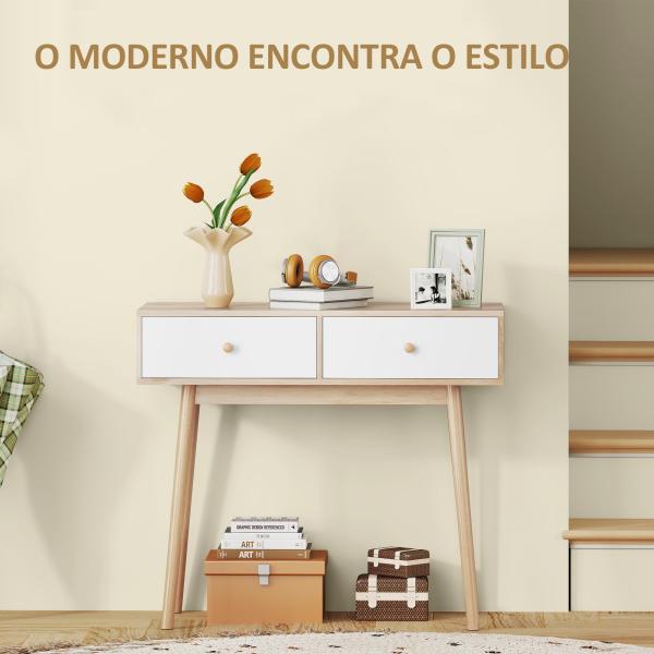 Mesa Consola Moderna Consola de Entrada Estreita com 2 Gavetas para Corredor Entrada Sala ou Dormitório 86x35x75 cm Carvalho