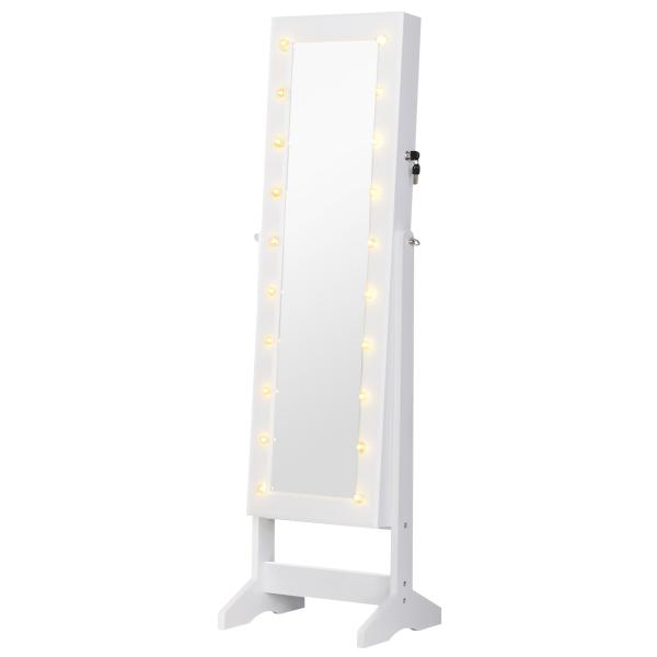 Armário para Joias 20 Luzes de LED Reclinável Fechadura Madeira 40x37x146cm Branco