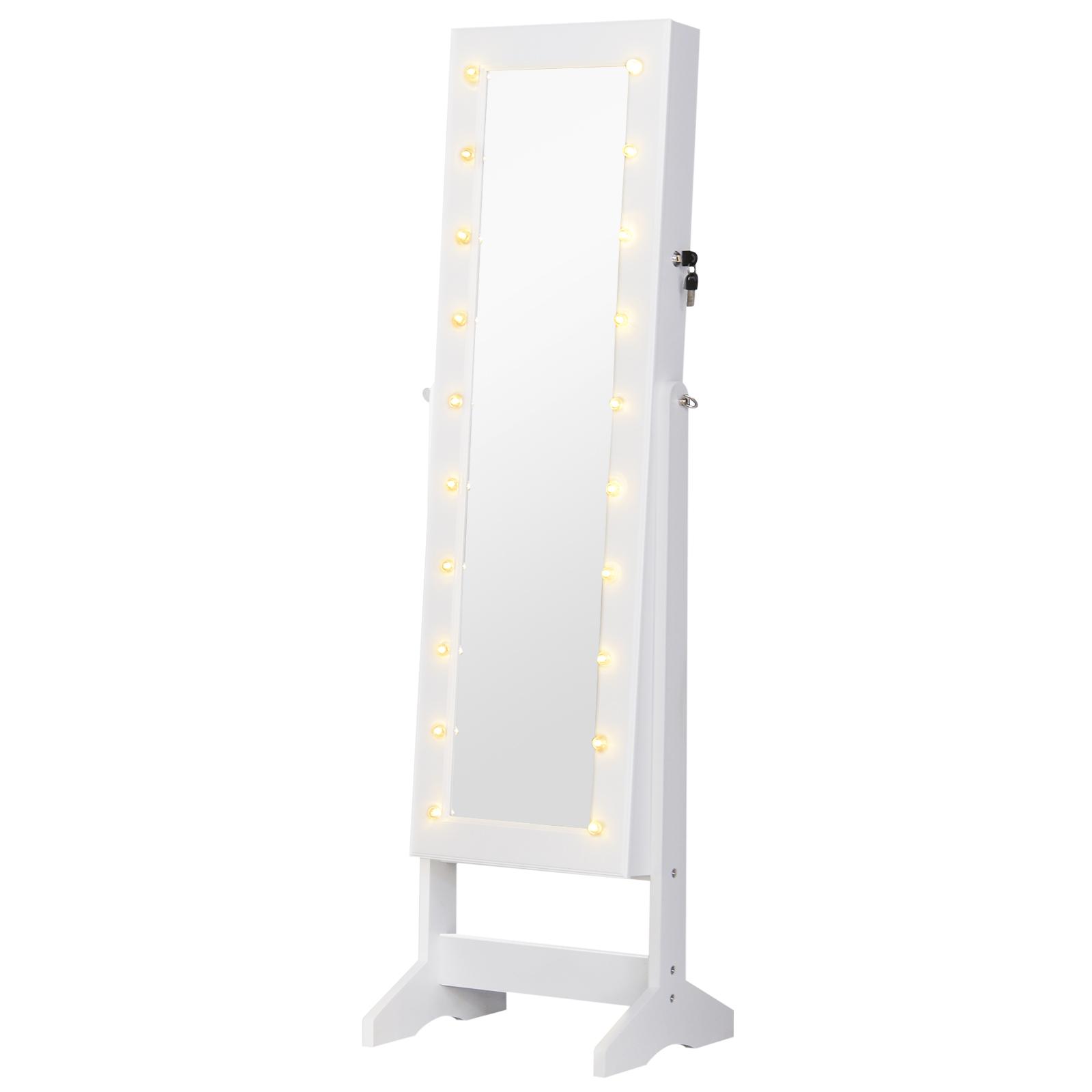 Armário para Joias 20 Luzes de LED Reclinável Fechadura Madeira 40x37x146cm Branco