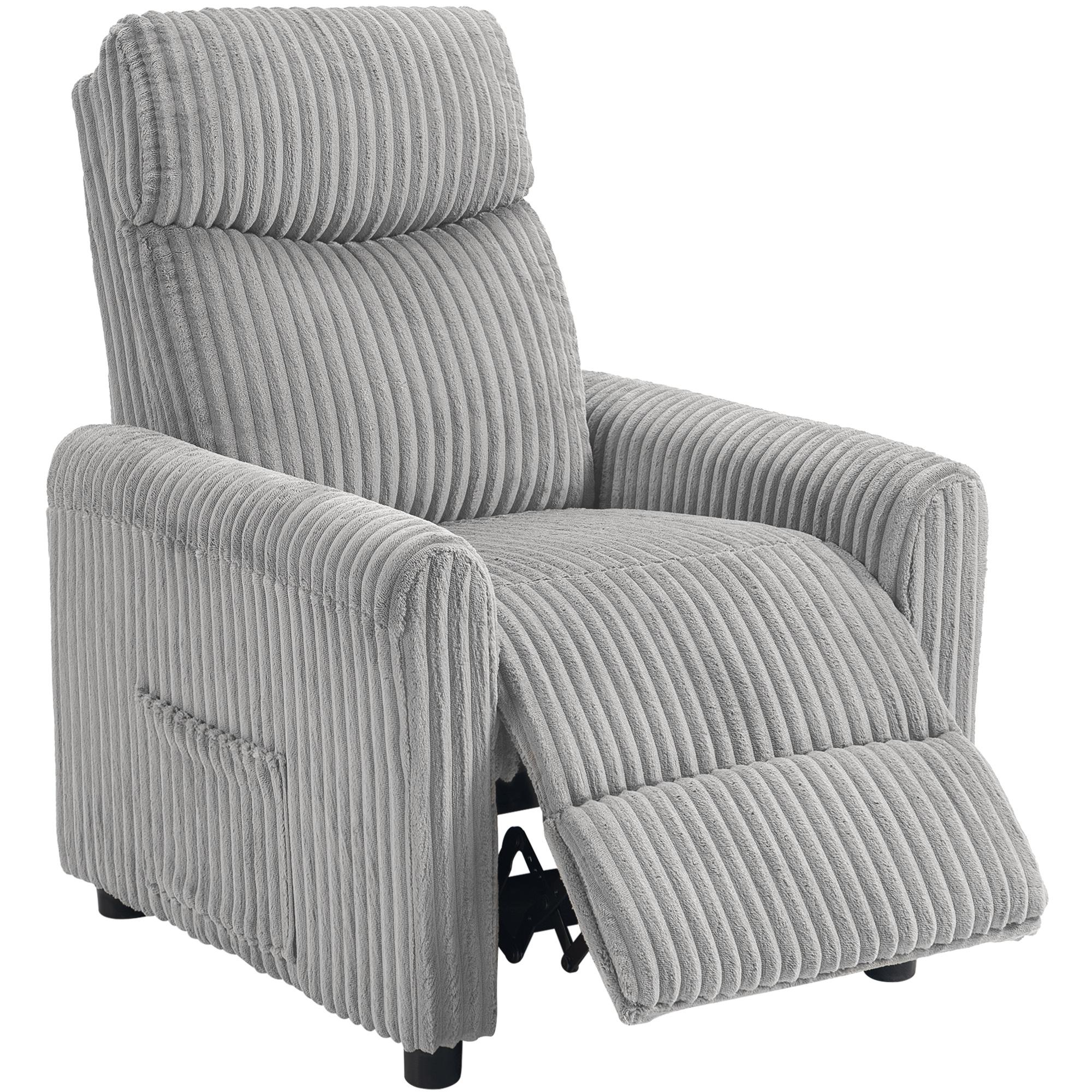Poltrona Relax Reclinável Manual Estofada em Veludo com Apoio para Pés 73x86x100 cm Cinzento