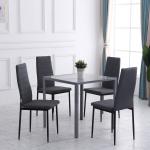Conjunto de 4 Cadeiras de Sala de Jantar Estofadas em Linho e Pés de Metal para Cozinha Carga Máxima 120kg 41x50x97cm Cinza