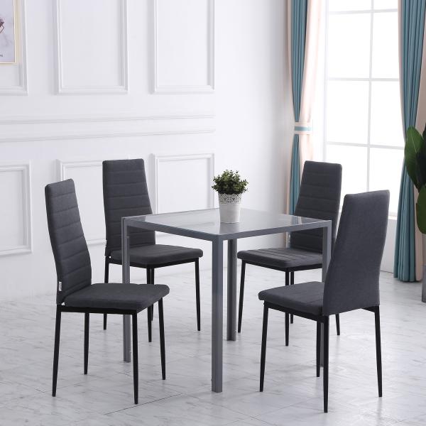 Conjunto de 4 Cadeiras de Sala de Jantar Estofadas em Linho e Pés de Metal para Cozinha Carga Máxima 120kg 41x50x97cm Cinza