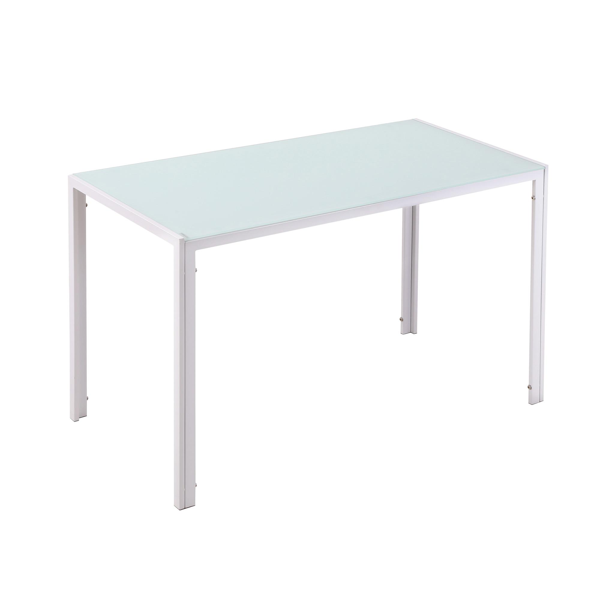 Mesa Sala de Jantar de Cristal Mesa Retangular para 4 - 6 pessoas com Pés de Metal Multifuncional para Cozinha 120x60x75cm Branco
