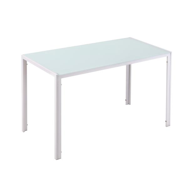 Mesa Sala de Jantar de Cristal Mesa Retangular para 4 - 6 pessoas com Pés de Metal Multifuncional para Cozinha 120x60x75cm Branco