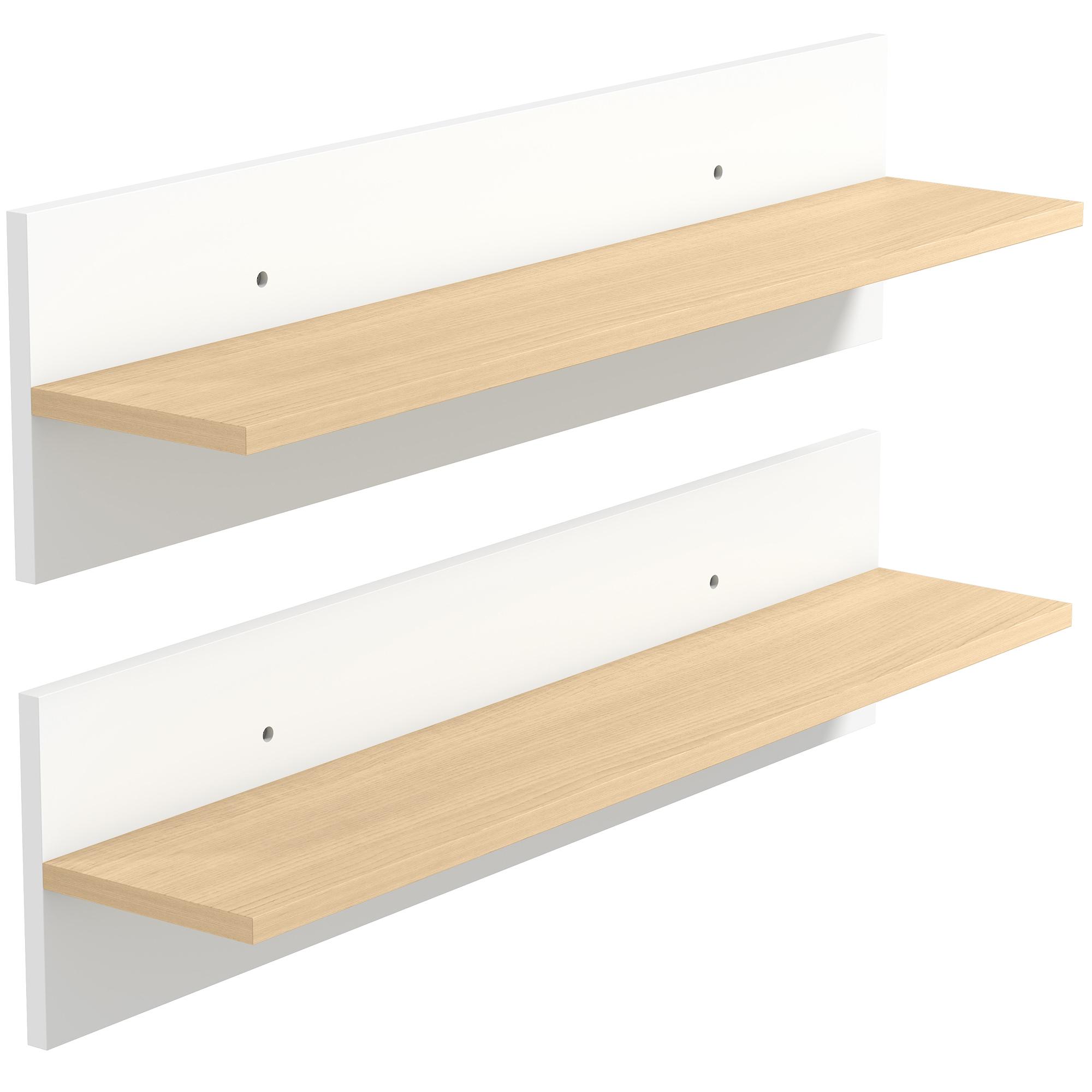Conjunto de 2 Prateleiras Flutuantes de Parede 80 cm para Sala, Entrada ou Quarto, Carga 3 kg, Branco e Natural