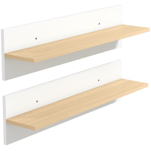 Conjunto de 2 Prateleiras Flutuantes de Parede 80 cm para Sala, Entrada ou Quarto, Carga 3 kg, Branco e Natural