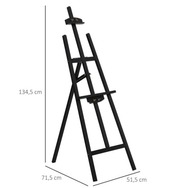 Cavalete para Pintura de Madeira Inclinável 90° com Suporte Tripé e Pincel 51,5x71,5x134,5 cm Preto
