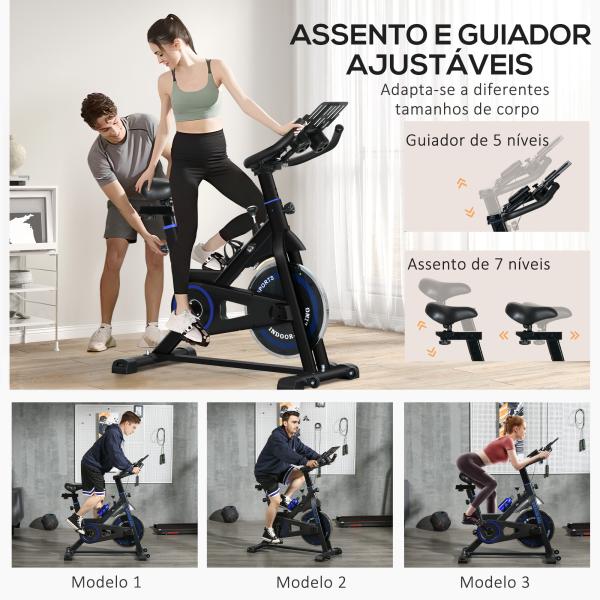Bicicleta Estática com Volante de Inércia 8 kg Ecrã LCD Guiador e Assento Ajustáveis 103x53x110 - 114 cm Azul