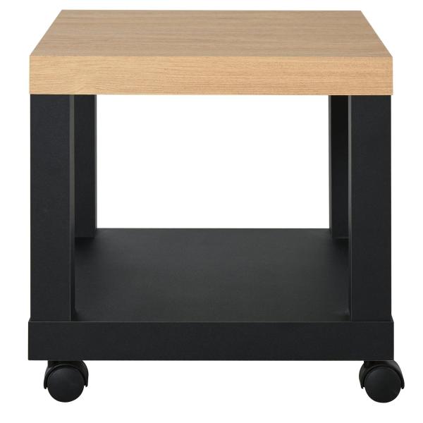 Mesa de Apoio para sofá mesa lateral com prateleira aberta Rodas 40x40x40 Preto e Madeira