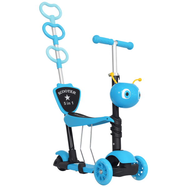 Trotinete 5 em 1 para Crianças com 3 Rodas Assento Removível e Guiador Ajustável Carga Máxima 50 kg 62x25x72,5 cm Azul