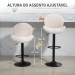 Conjunto de 2 Bancos de Bar Giratórios com Altura Ajustável 62 - 83 cm, Revestidos em Chenille, com Encosto e Apoio para os Pés, Bege