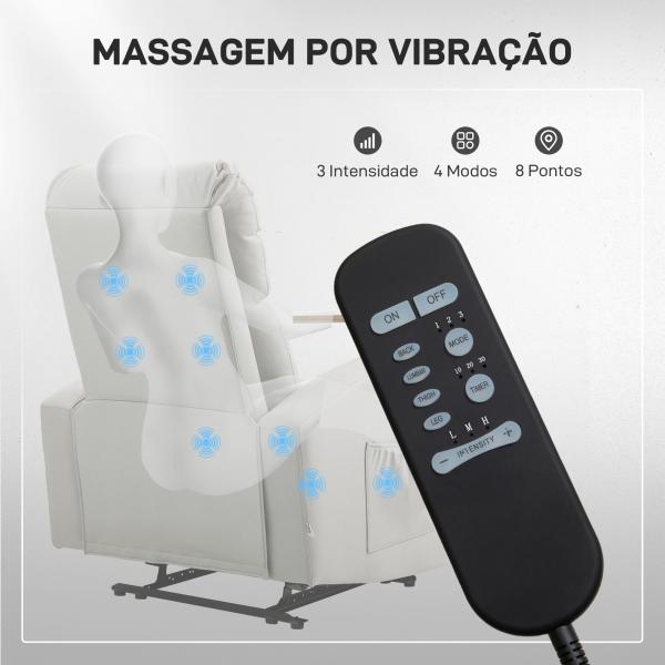Poltrona de Massagem Poltrona Relax Elétrica com 4 Modos de Vibração Reclinação 145° Mesa 2 Bolsos Laterais 77x93x105 cm Cinza