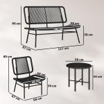 Conjunto Jardim de Vime com 4 Peças Inclui Sofá de 2 Lugares 2 Poltronas e Mesa de Centro com Tampo Metálico Preto