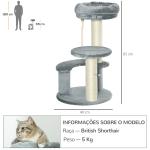 Árvore Arranhador para Gatos Ø40x65 cm com Cama Plataformas em Pelúcia Corda Suspensa e Poste com Corda de Sisal Cinza