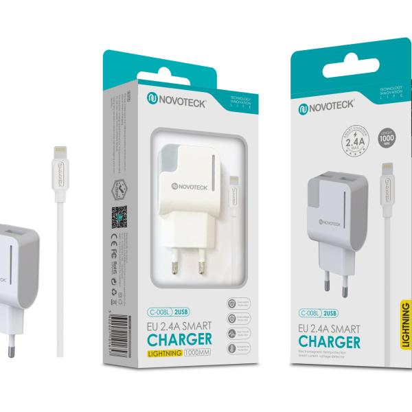Carregador com Cabo Lightning Branco 2.4A 2 USB Full Compatible C - 008L