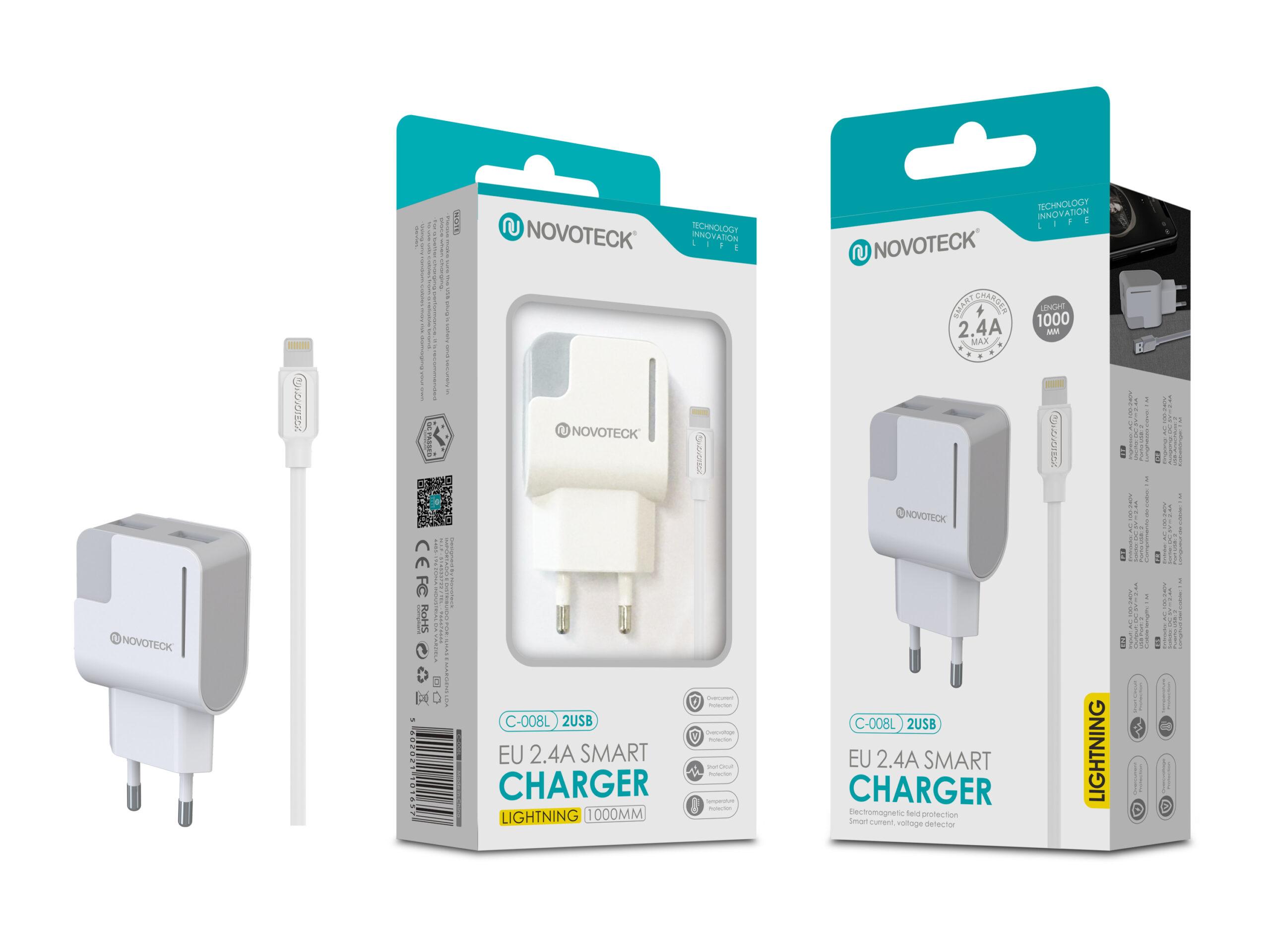 Carregador com Cabo Lightning Branco 2.4A 2 USB Full Compatible C - 008L