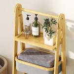 Estante Dobrável para Casa de Banho de Bambu com 2 Cestos para Roupa Suja Estante Aberto 44,5x32x99 cm Cinzento