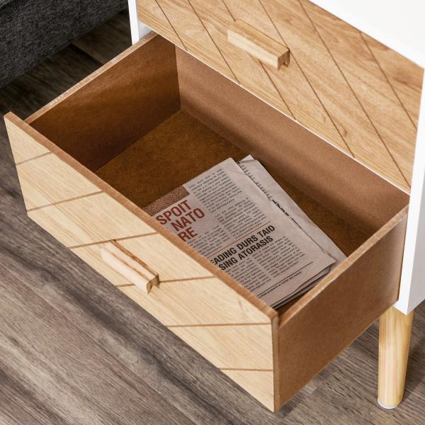 Mesa de Cabeceira com 2 Gavetas Espaço de Armazenamento para Dormitório 40x30x55,5 cm Branco e Madeira