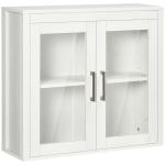 Armário Casa de Banho de Parede com 2 Portas de Vidro e Prateleira Móvel Suspenso de Casa de Banho 60x19,5x54cm Branco