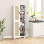 Armário de Cozinha com Prateleiras Ajustáveis Portas em Vime e Sistema Anti - Tombo 60x30x170 com Branco