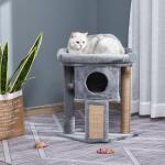 Arranhador para Gatos Pequenos Arranhador para Gatos com Poste de Juta Rampa Caverna e Bola Suspensa 40x40x57 cm Cinza