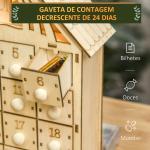 Calendário de Advento de Madeira com Luzes Calendário de Advento com 24 Caixas de Contagem Regressiva 26,6x6x30 cm Madeira