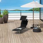Espreguiçadeira de Jardim Dobrável com Toldo Removível e Ajustável em Ângulo e Encosto Ajustável em 4 Posições para Jardim Terraço Campismo Exterior 187x58x36cm Preto