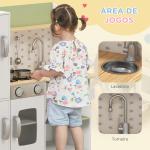 Cozinha de Madeira para Crianças com Máquina de Gelo Lavatório de Aço Inoxidável e Utensílios 84x34x89 cm Branco