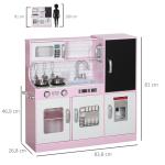 Cozinha de Brincar para Crianças acima de 3 anos Cozinha Infantil de Madeira com Acessórios Máquina de Gelo Ardósia e Telefone 83,8x26,8x81 cm Rosa