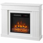 Lareira Elétrica Decorativa 1800W com Prateleira, Efeito de Chama, 5 Níveis de Brilho, Termóstato, Temporizador e Comando, para TV até 38", Branco