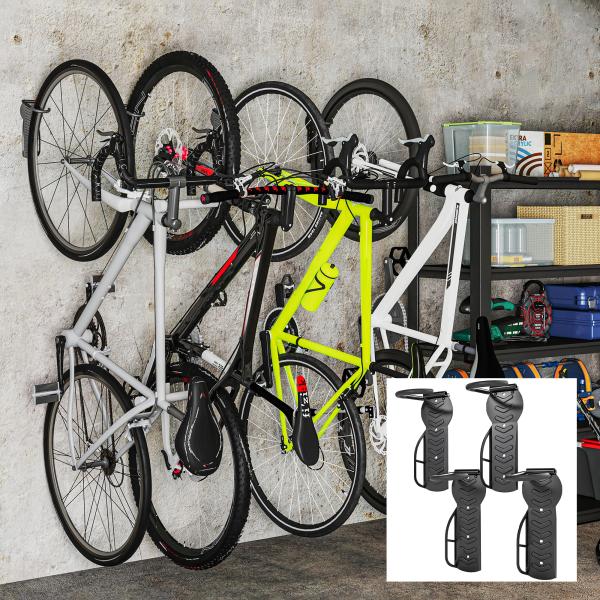 Conjunto de Suportes de Parede para Bicicletas com 4 Peças Gancho Dobrável 25,5x10,5x4 cm Preto