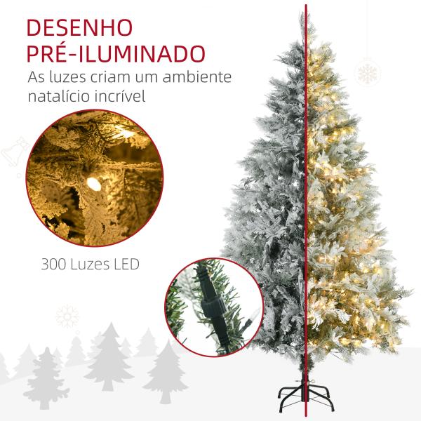 Árvore de Natal Artificial Nevada 180 cm com 300 Luzes LED 577 Ramos e Base Dobrável Verde