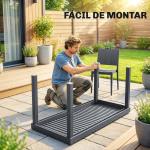Conjunto de Mesa e Cadeiras de Jardim com Mesa de Ripas e 4 Cadeiras Empilháveis para Terraço ou Pátio Cinzento