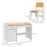 Conjunto de Secretária e Cadeira para Crianças Conjunto Infantil de 2 Peças com Gaveta e Armário para Quarto Branco e Natural
