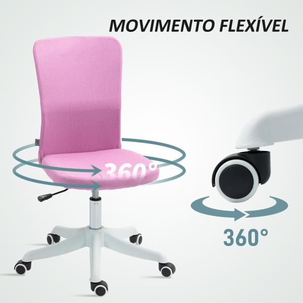 Cadeira de Escritório sem Apoio para os Braços Estofada em Linho Sintético com Altura Ajustável 53x43x85 - 93 cm Rosa