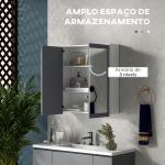 Armário de Casa de Banho com Espelho 2 Portas e Prateleiras Ajustáveis 69x17x75,5 cm Branco e Cinza