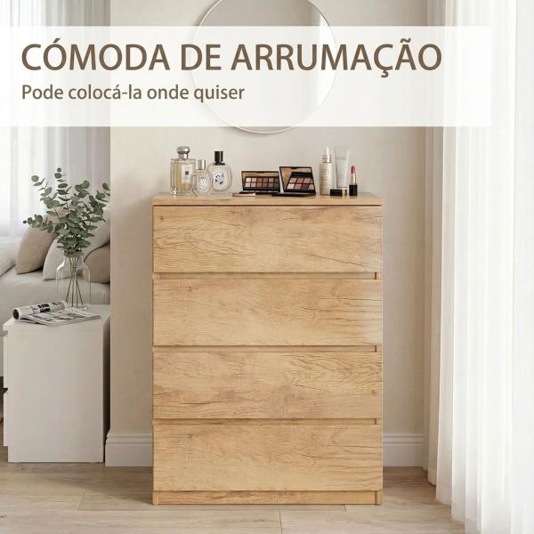 Cómoda de 4 Gavetas para Quarto Moderna Design sem Puxadores para Sala de Jantar Entrada 60x40x80 cm Madeira
