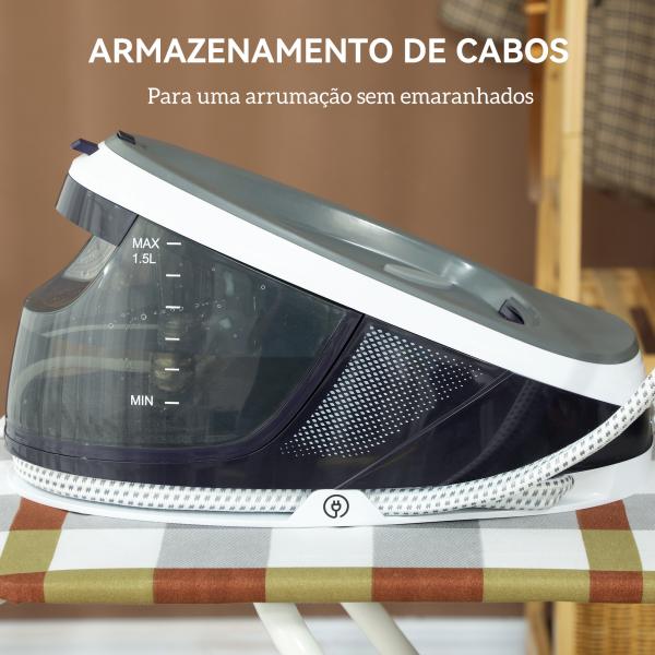 Ferro com Caldeira 2600W 100 g/min 8 Bares Função ECO Base de Cerâmica Desligamento Automático Sistema Anticalcário Autolimpeza Depósito Removível 1,5 L 37x19,8x24 cm Azul