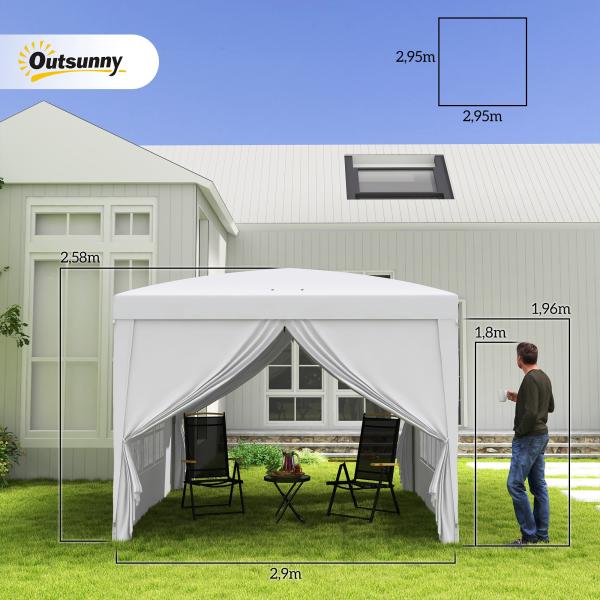 Tenda de Jardim com Paredes Laterais Amovíveis Janelas Porta com Zíper e Bolsa de Transporte 295x295x196 - 258 cm Branco
