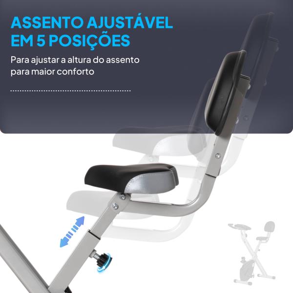 Bicicleta Estática Dobrável com 8 Níveis de Resistência Magnética com Assento Ajustável 43x97x109 cm Cinzento