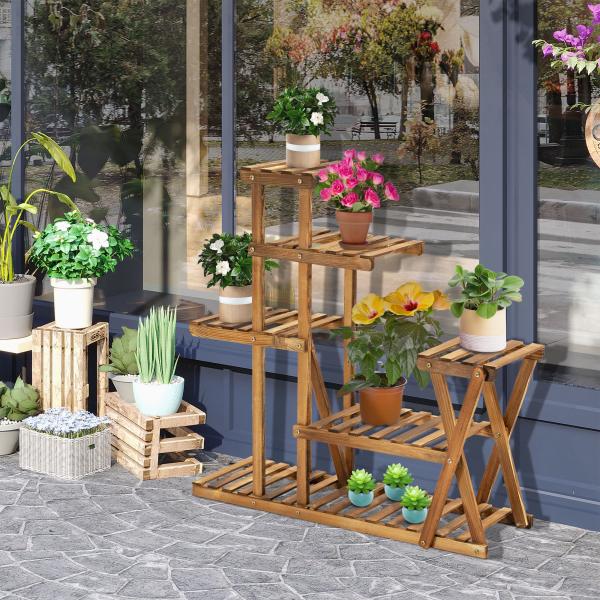 Suporte para Plantas Estante para Plantas de Madeira com 5 Níveis para Interior Exterior 98x28x95 cm Madeira