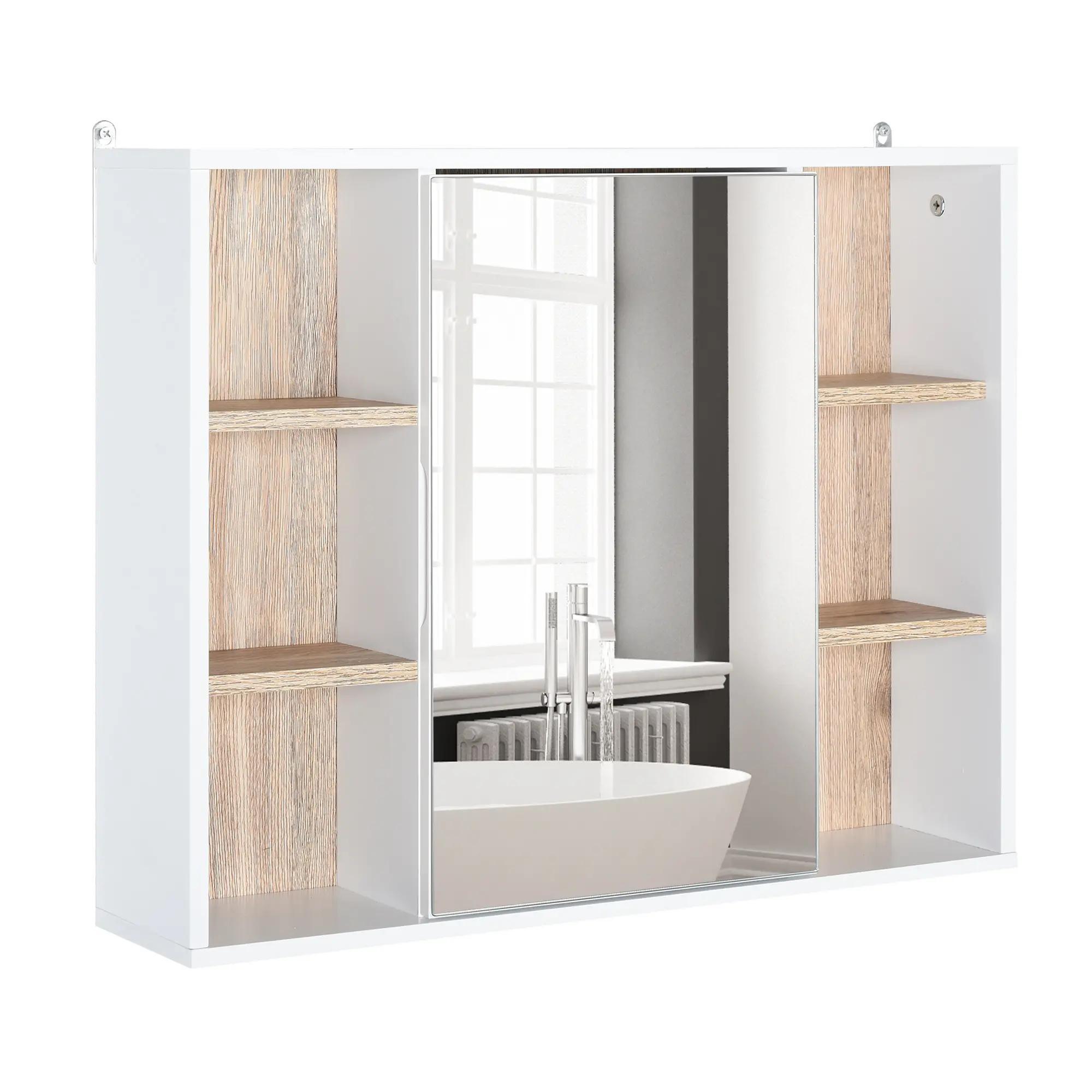 Armário de Espelho com Espaço Interno com Prateleiras Ajustáveis ​​Armário de Banheiro com Prateleiras Abertas 60x14,5x49,4 cm Branco e Carvalho
